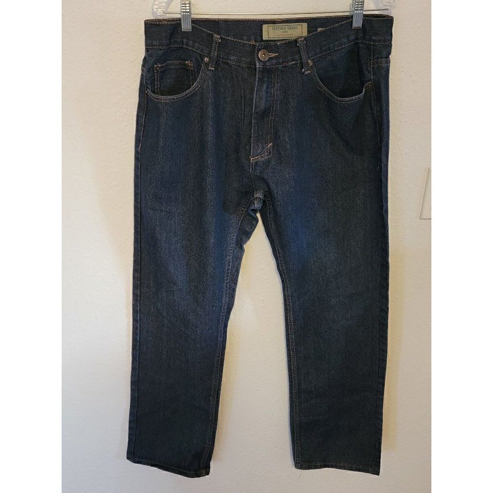 Vintage Genes 1891 Jeans Mens Sz 36x32 Blue Dark Wash Denim Slim Straight